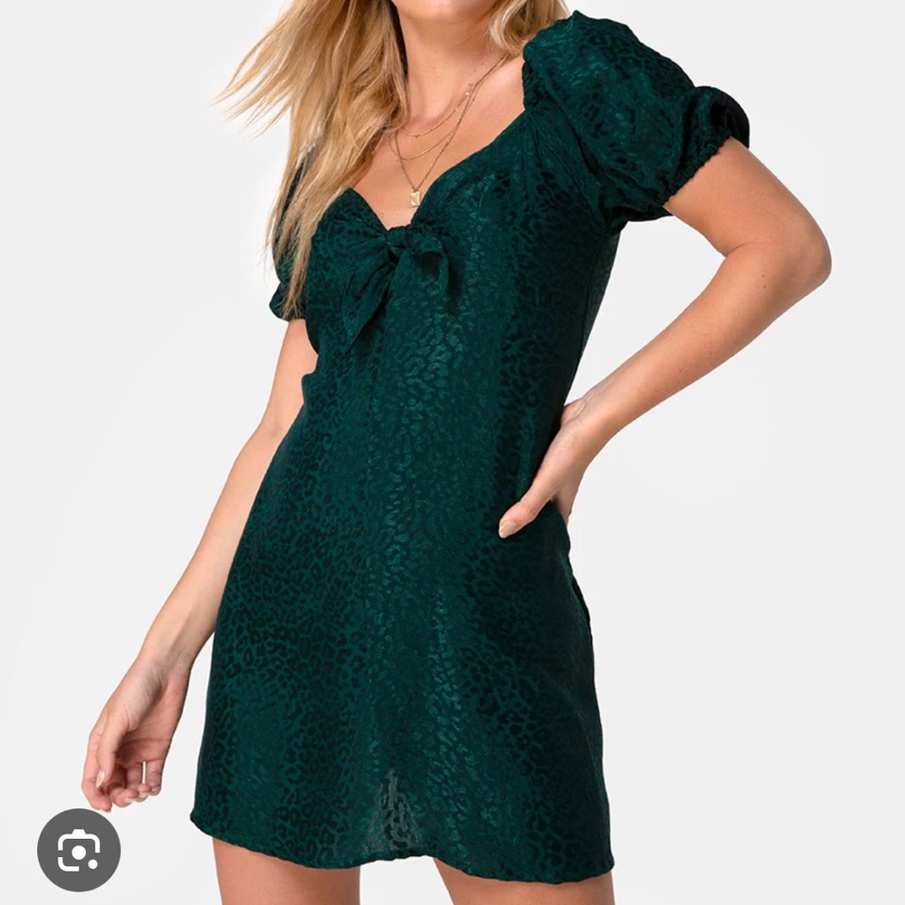 Motel Rocks Ropelle Green Satin Cheetah Dress